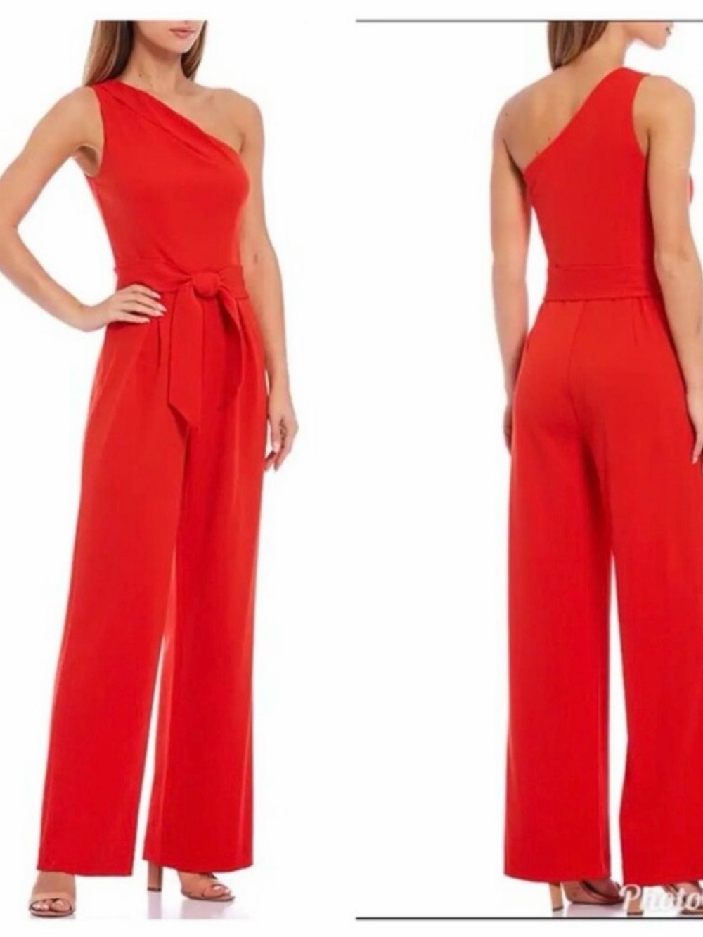 ANTONIO MELANI Red One-Shoulder Wide-Leg Jumpsuit with Self-Tie Waist